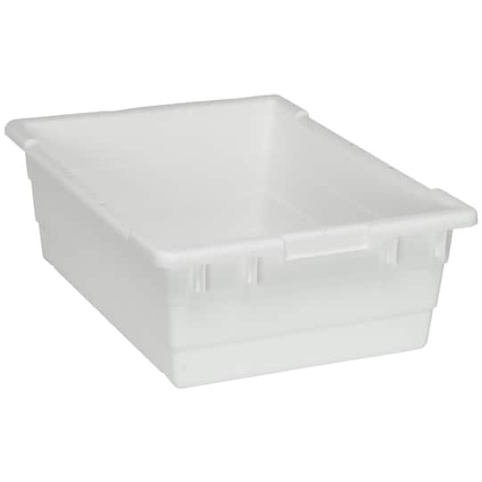 Cross Stack Storage Container, 9.8 gal, 23-3/4 in L x 17-1/4 in W x 8 in H, White, Polypropylene